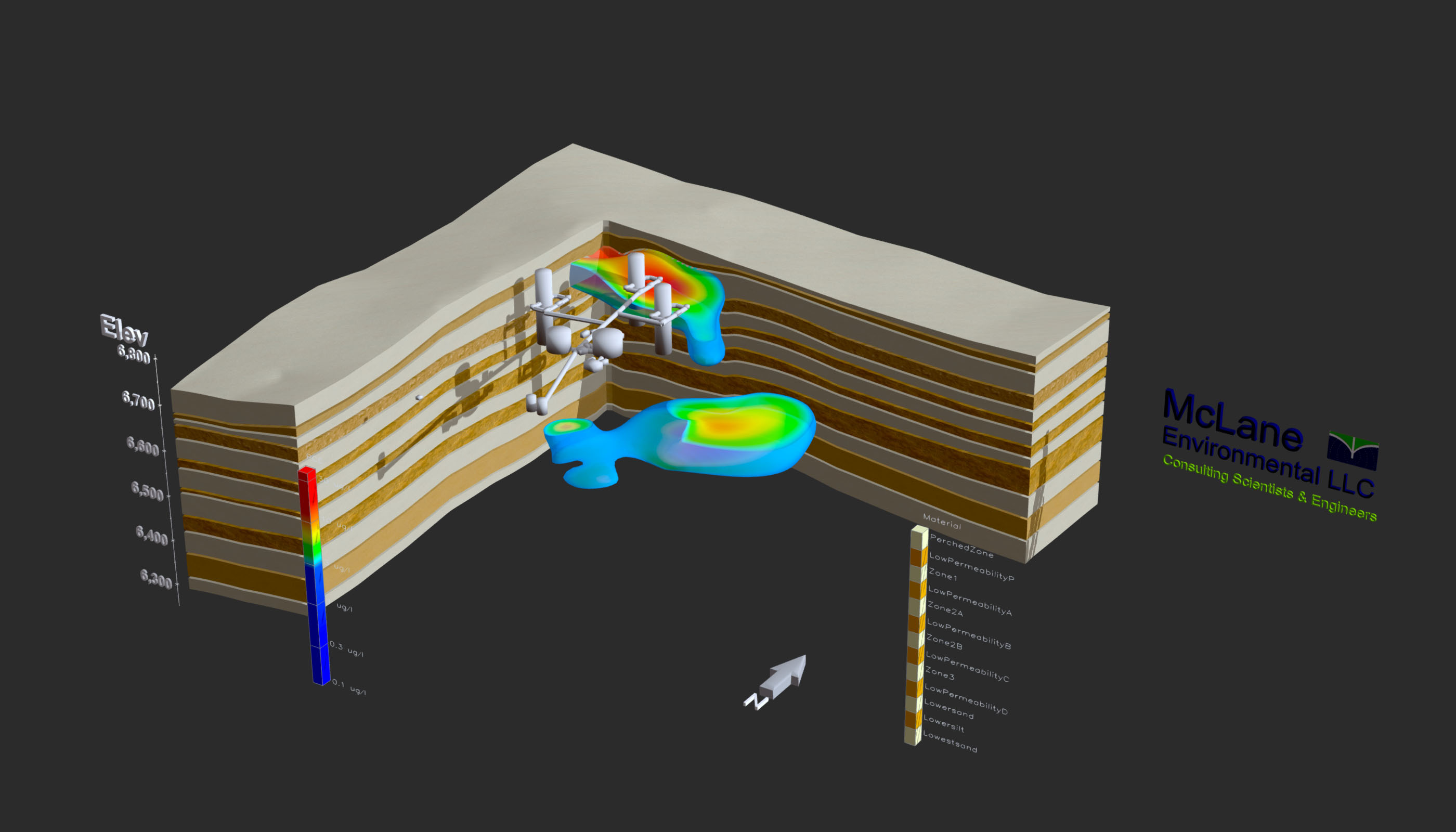 Quantitave Conceptual Site Model displaying Geologic layering created using Earth Volumetric Studio